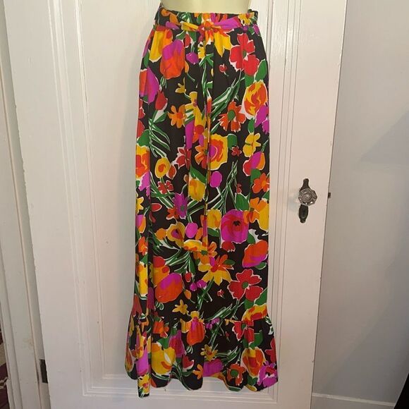 Vintage 60s/70s Miss Elaine flower power cotton maxi skirt with ruffled hem - Picture 1 of 9